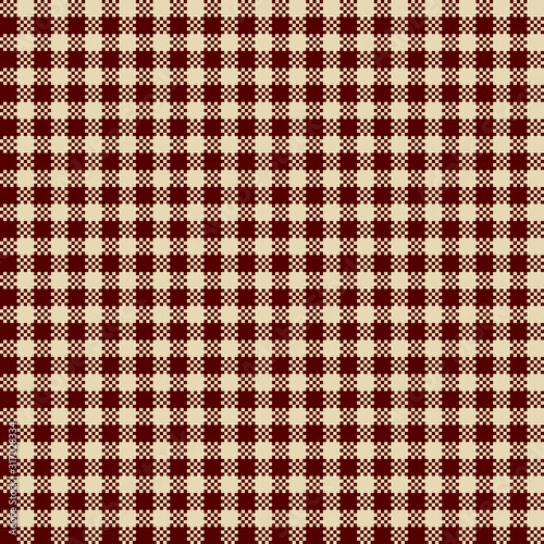 Gingham dark red seamless pattern. Brown checkered background