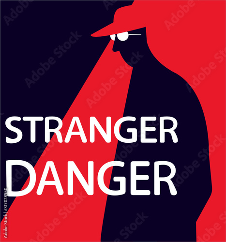 Simple flat vector illustration of stranger danger warning sign. Online kid safety measures. Child abuse and kidnapping by unknown people