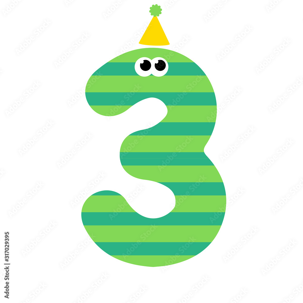Fototapeta premium Cute happy birthday number three