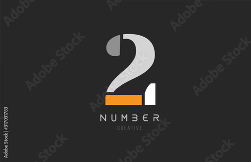 number 2 two for company logo icon design in grey orange and white colors