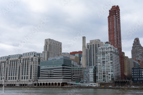 Upper East Side Manhattan Skyline with Skyscrapers and Buildings in New York City along the East River