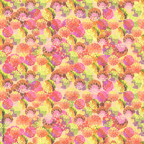 Creative seamless pattern with hand drawn circles with spots and triangles. G...