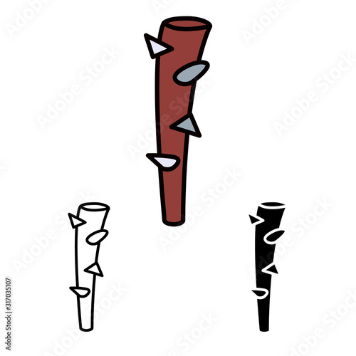 primitive weapon club line flat simle set icon