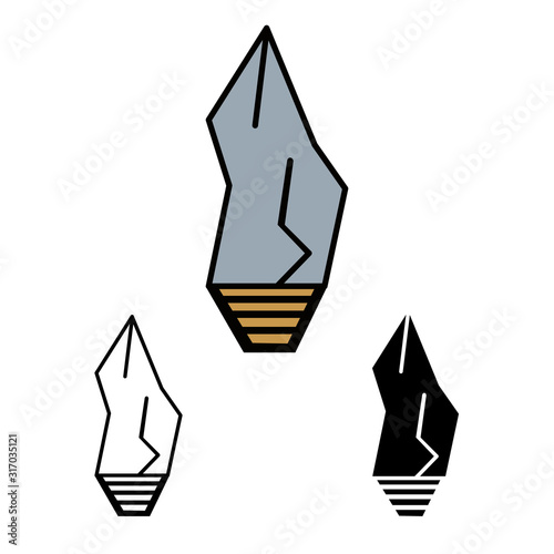 primitive weapon stone line flat simle set icon