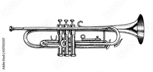 Jazz instrument trumpet. Vector illustration classical wind musical apparatus...