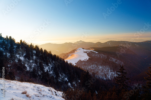 Beautiful mountain snowy landscape. Beautiful sunny day in the mountains.