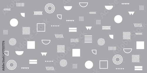 Memphis Simple Grey White Abstract Circle Line Rectangle Box Arrow Cross Mountain River Pie Egypt Basic Shape Background For shirt