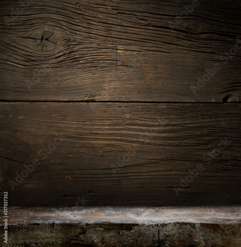 wood brown grain texture  dark wall background  top view of wooden table