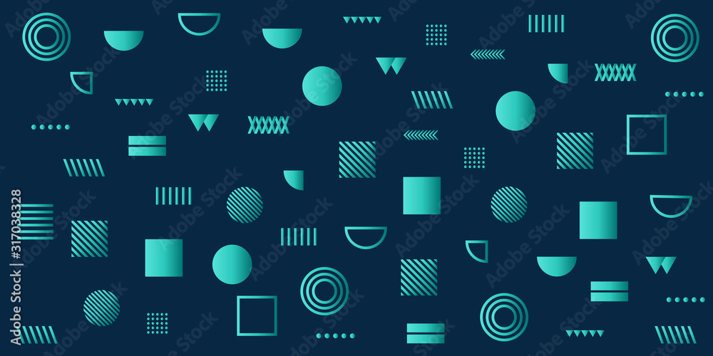 Memphis Simple Blue Tosca Abstract Circle Line Rectangle Box Arrow Cross Mountain River Pie Egypt Basic Shape Background For shirt