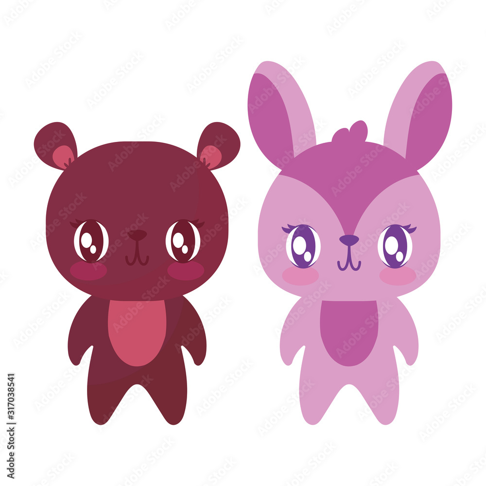 Cute bear and rabbit cartoon vector design