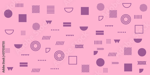 Memphis Simple Pink Purple Abstract Circle Line Rectangle Box Arrow Cross Mountain River Pie Egypt Basic Shape Background For shirt