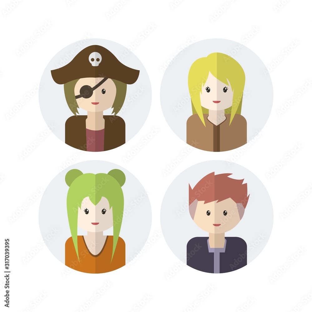 Cute avatars set, simple cute face collection