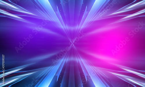 Ultraviolet abstract light. Light element  light line. Violet and pink gradient. Modern background  neon light. Empty stage  spotlights  neon. Abstract futuristic neon background.