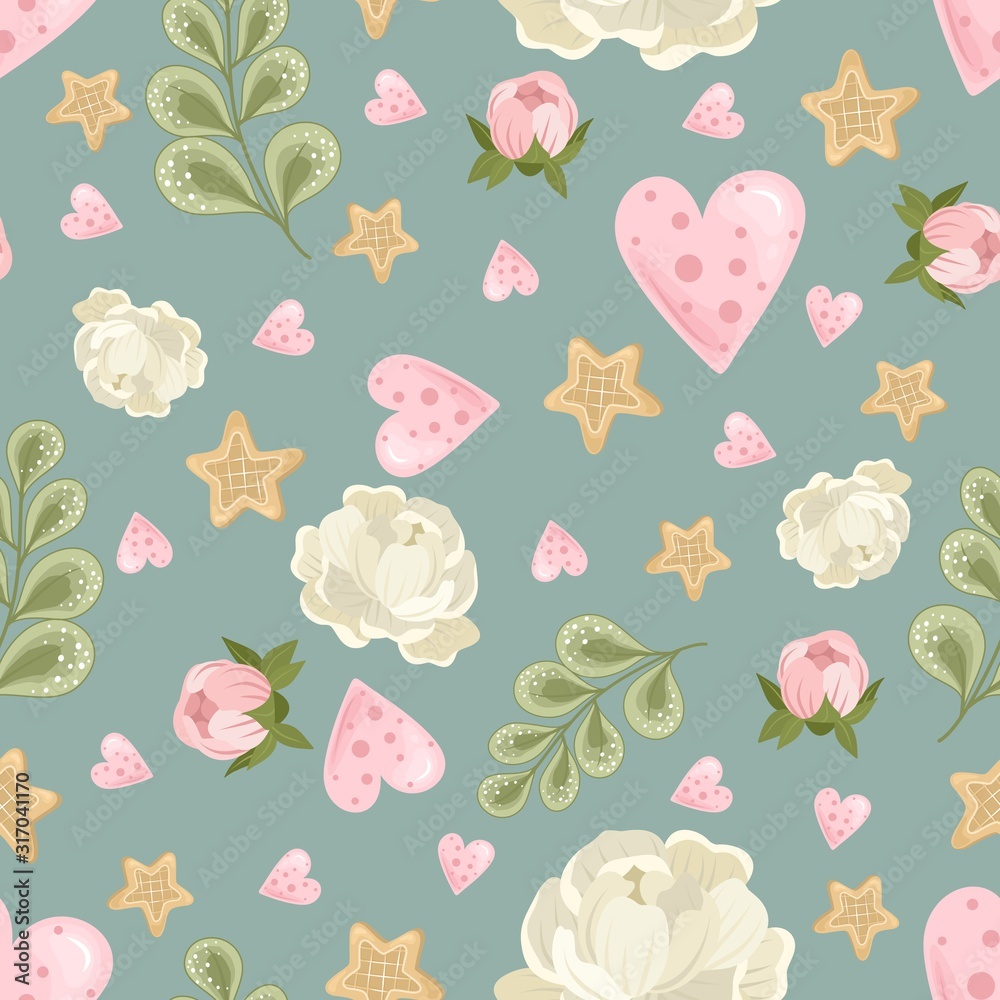 Valentine's day vector seamless pattern with romantic elements. Vector illustration. Template for invitation, printing on fabric, paper. Valentine's day vector seamless pattern with romantic elements. Vector illustration. Template for invitation, printing on fabric, paper.