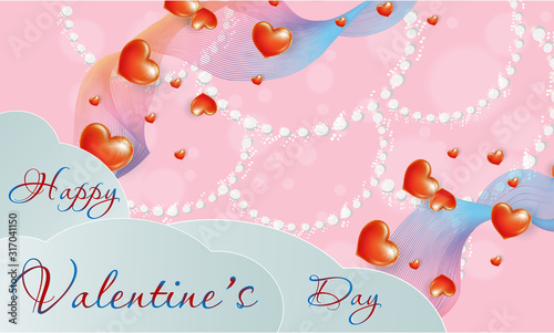 Invitation card Happy Valentine s day of the background with decorative hearts. vector illustration Valentines day.