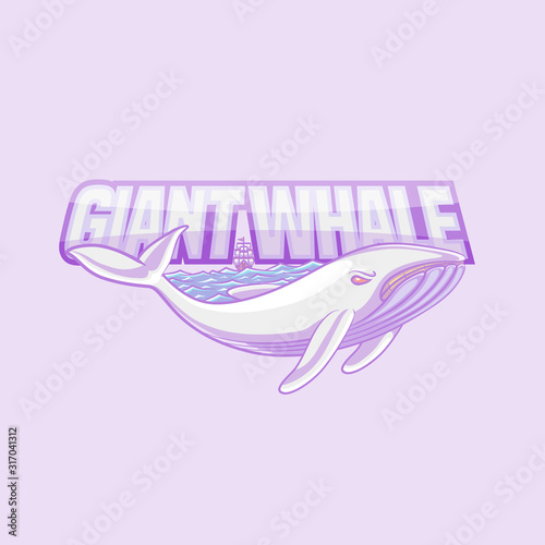 giant white whale illustration for e-Sport logo, print t-shirt and poster