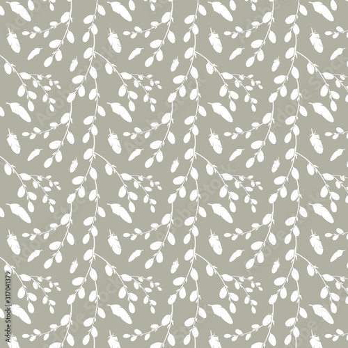 Digital flat illustration of a cute gentle easter pattern with sprigs of willow. Print for banners  fabrics  cards  posters  invitations  wrapping paper  web design.