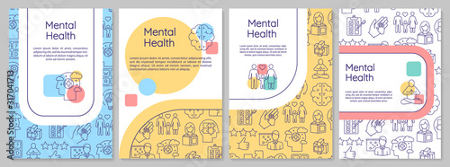 Mental health brochure template. Psychological wellness. Psychiatry flyer, booklet, leaflet print, cover design with linear icons. Vector layouts for magazines, annual reports, advertising posters