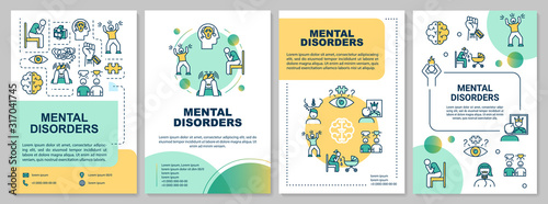 Mental disorders brochure template. Psychological diseases. Psychiatric problems. Flyer, booklet, leaflet print, cover design with linear icons. Vector layouts for magazines, advertising posters