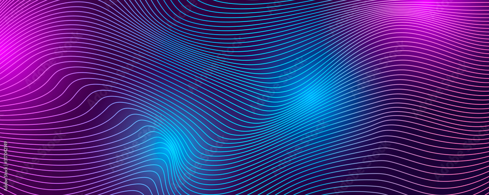 Tech background with abstract wave lines. - obrazy, fototapety, plakaty 