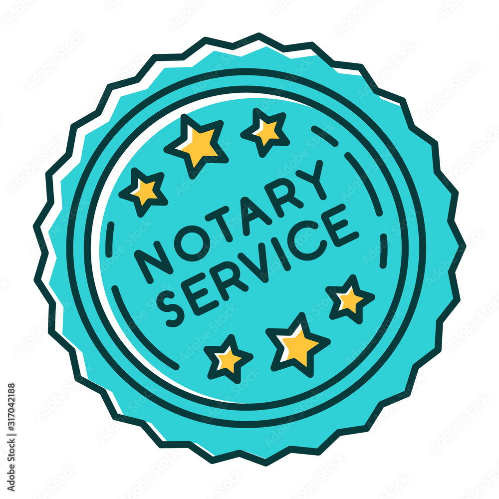 Notary services stamp mark RGB color icon. Apostille and legalization