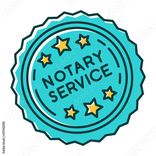 Notary services stamp mark RGB color icon. Apostille and legalization. Notarization. Notarized document. Authentification. Validation, confirmation. Isolated vector illustration