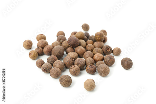 Peppercorns isolated on white background, close up