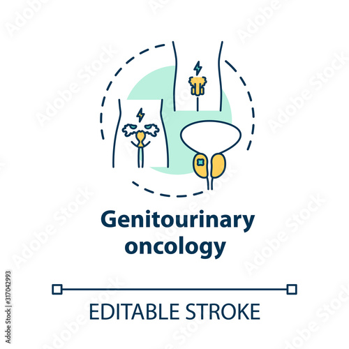 Genitourinary oncology concept icon. Human reproductive system disorder. Cancer awareness. Health care idea thin line illustration. Vector isolated outline RGB color drawing. Editable stroke