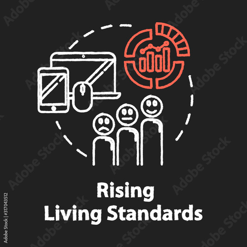 Rising living standards chalk RGB color concept icon. Level of goods and services. Class disparity. Quality of life idea. Vector isolated chalkboard illustration on black background