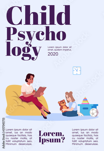 Child psychology magazine cover template. Psychological help. Behavioral therapy. Journal mockup design. Vector page layout with flat character. Advertising cartoon illustration with text space