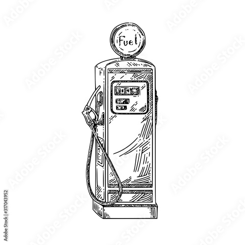 Vintage Gas station. Sketch. Engraving style. Vector illustration.