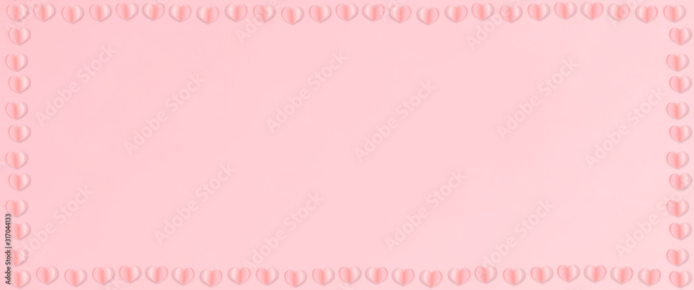 Sweet pink hearts frame on pink background for Valentine's Day or Mother's Day.  Illustration with hearts around space.