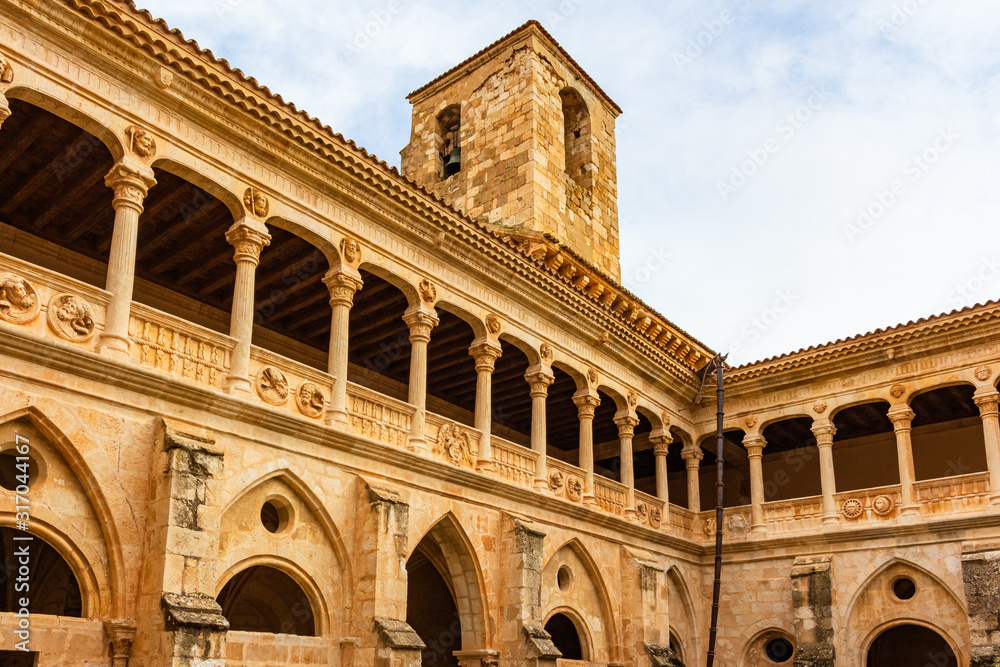 Detail of the upper part of the cloister of the Cistercian monastery, Santa Maria de Huerta, Aragon, Spain