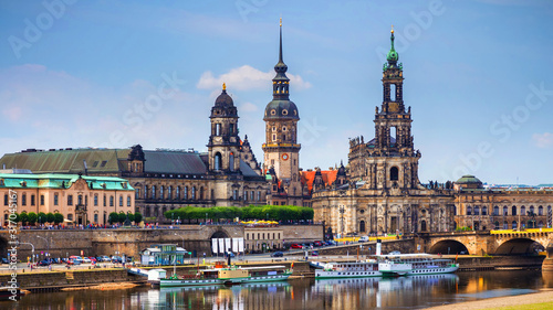 Scenic summer view of the Old Town architecture with Elbe river embankment in Dresden, Saxony, Germany © daliu