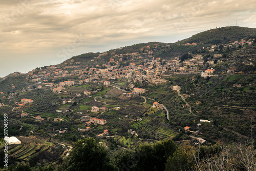 Wide view capture of Deir El Qamar village and old architecture in mount Lebanon Middle east © Edds