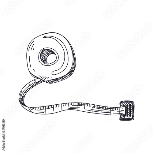 Measuring tape hand drawn black and white vector illustration