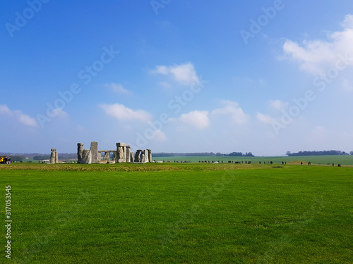 panorama of stonehenge with blue sky