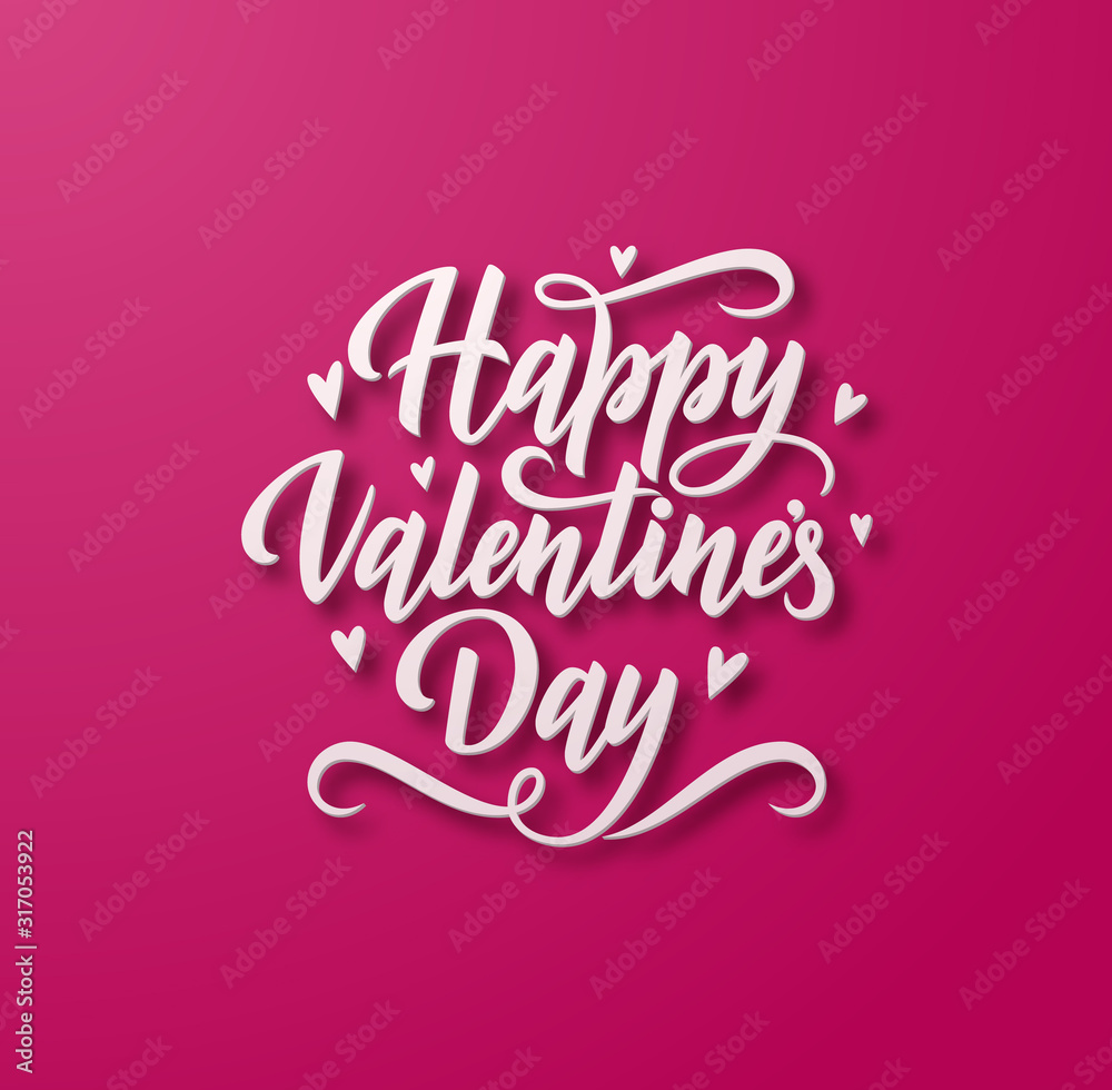 Paper layers cutout Happy Valentine's Day holiday vector square background with stylish hand drawn lettering.