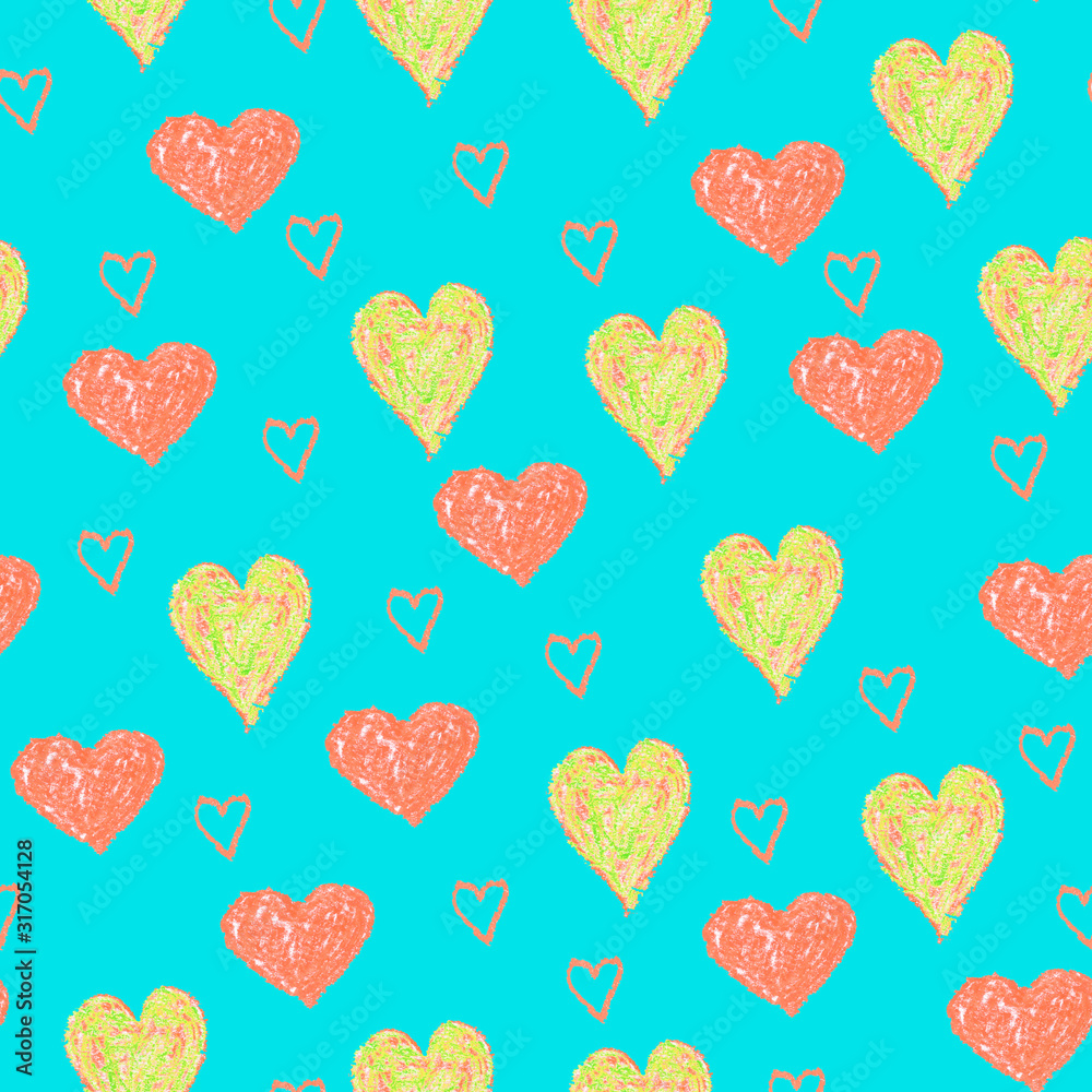 Hearts for Valentine's Day. Romantic feeling and love. Seamless pattern symbol . Abstract geometric figures. Texture for print and Banner. Flat style. Background Valentine's Day Card and Invitation