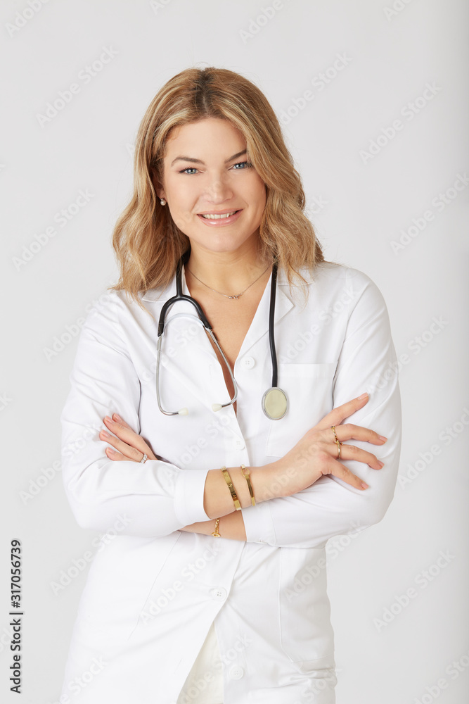 beautiful female doctor - studio background