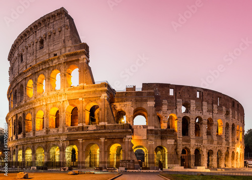 View of Colosseum in Rome at sunrise, Italy, Europe