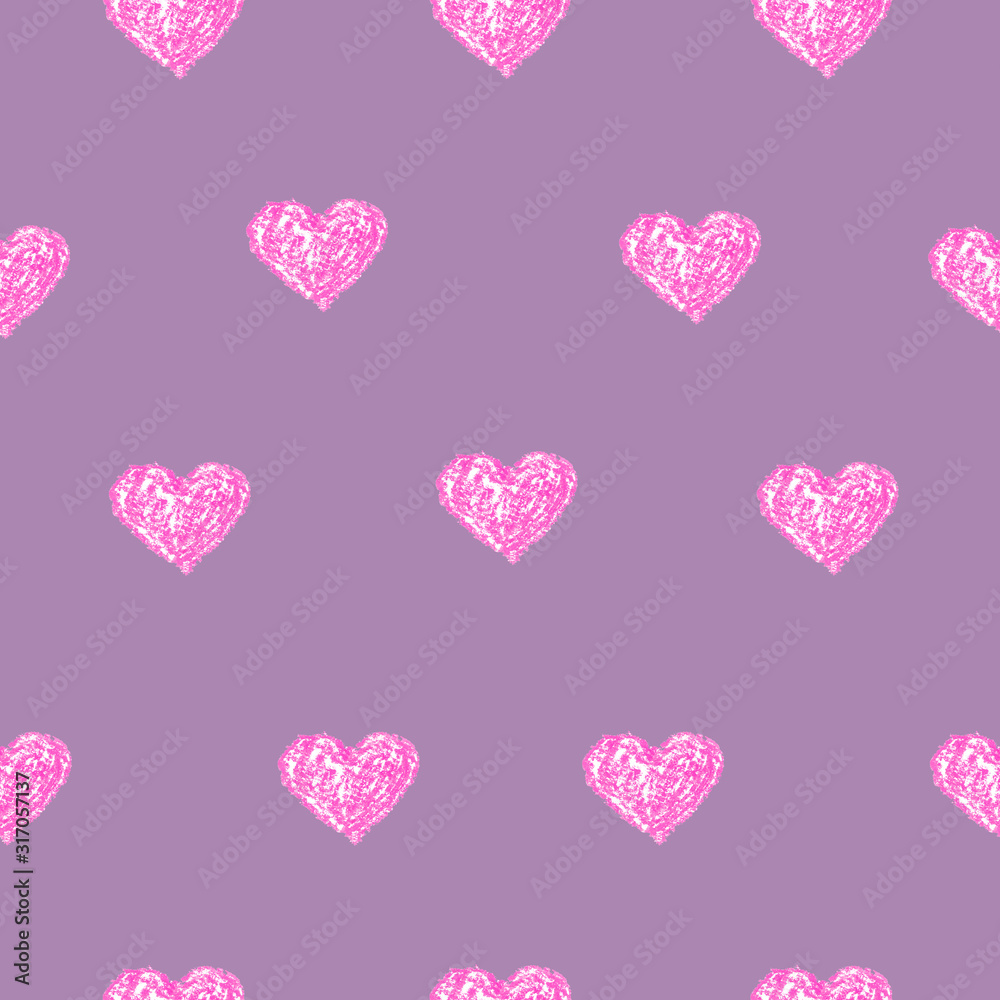 Hearts seamless pattern. Happy valentine day. Isolated on purple background. Valentine's background. Stock illustration. Modern simple design. Abstract template