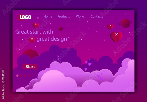 Vector web site gradient design template. Mystery purple. Team building new app integration. Landing page concepts for website and mobile development. Modern flat illustration