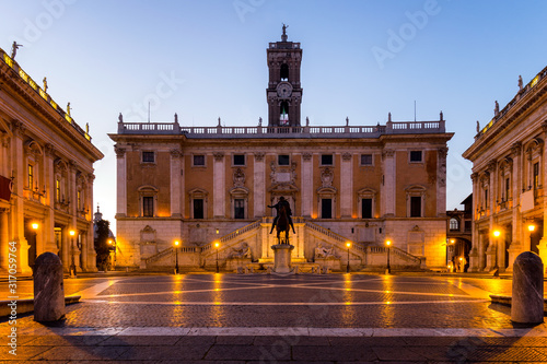 Photography Italy Rome Capitoline hill city square museum buildings and statue illuminated a