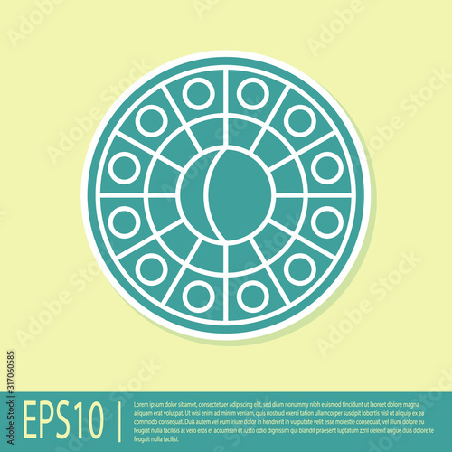 Green Astrology horoscope circle with zodiac icon isolated on yellow background. Vector Illustration