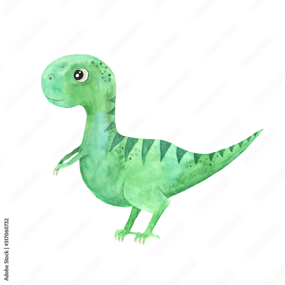 Fototapeta premium Watercolor cute little dinosaur