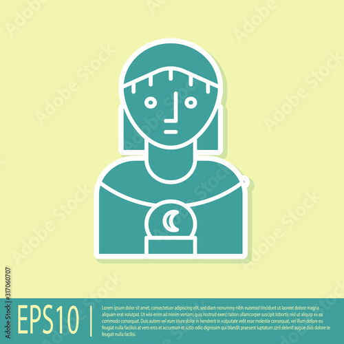 Green Astrology woman icon isolated on yellow background. Vector Illustration