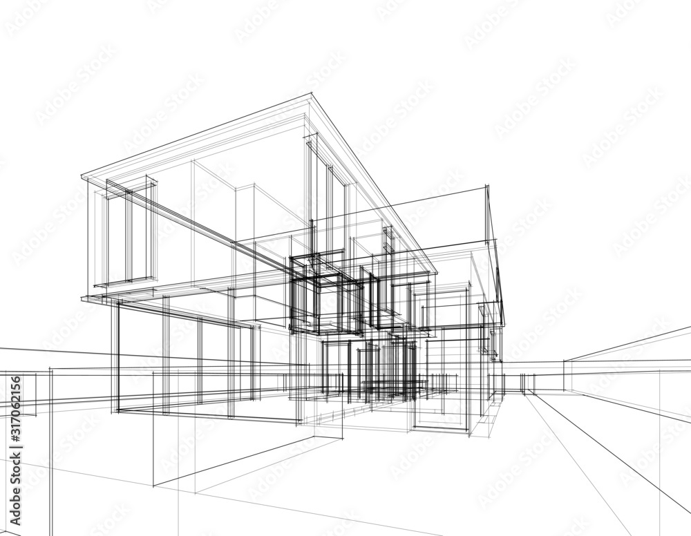 House building architecture concept sketch 3d  - obrazy, fototapety, plakaty 