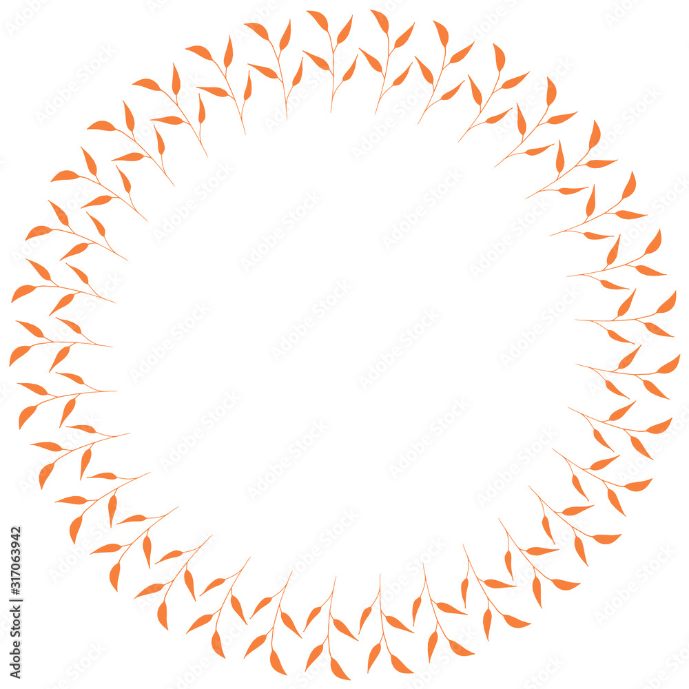 Round frame with orange branches on white background. Isolated wreath for your design. Round frame with orange branches on white background. Isolated wreath for your design.