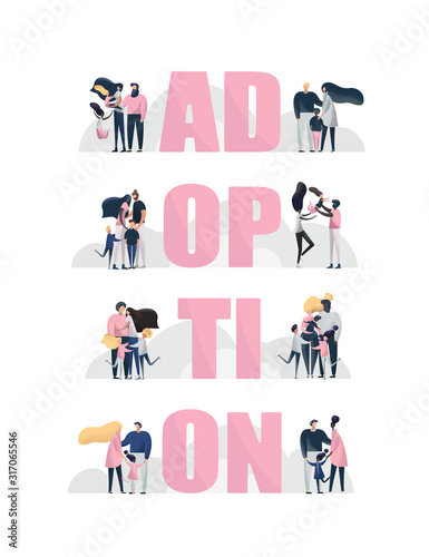Vector illustration in flat style. Set of happy traditional families with children. Cute cartoon characters isolated on white background.